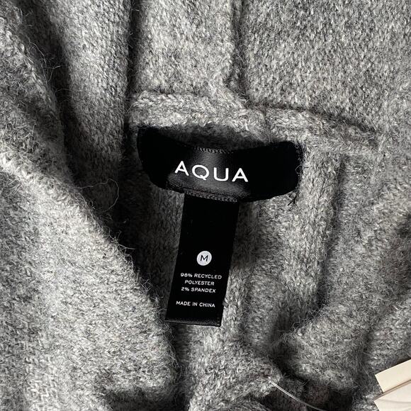 AQUA Knit Hooded Sweatshirt Ribbed Stretchy Heather Grey Medium Cozy Warm Lounge - Picture 5 of 8